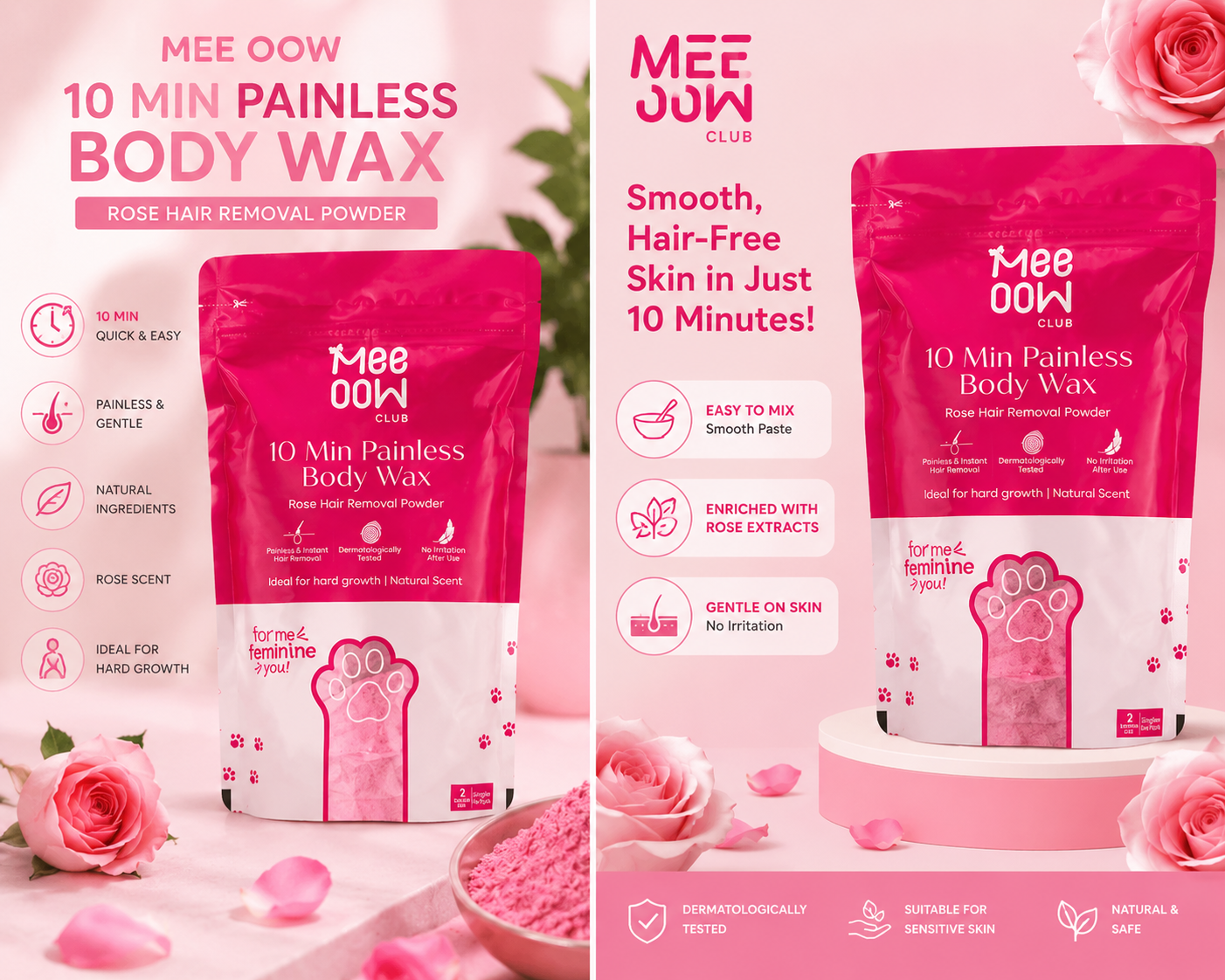 Meow Painless Hair Removal Wax Powder – Silky Smooth Skin in Minutes!