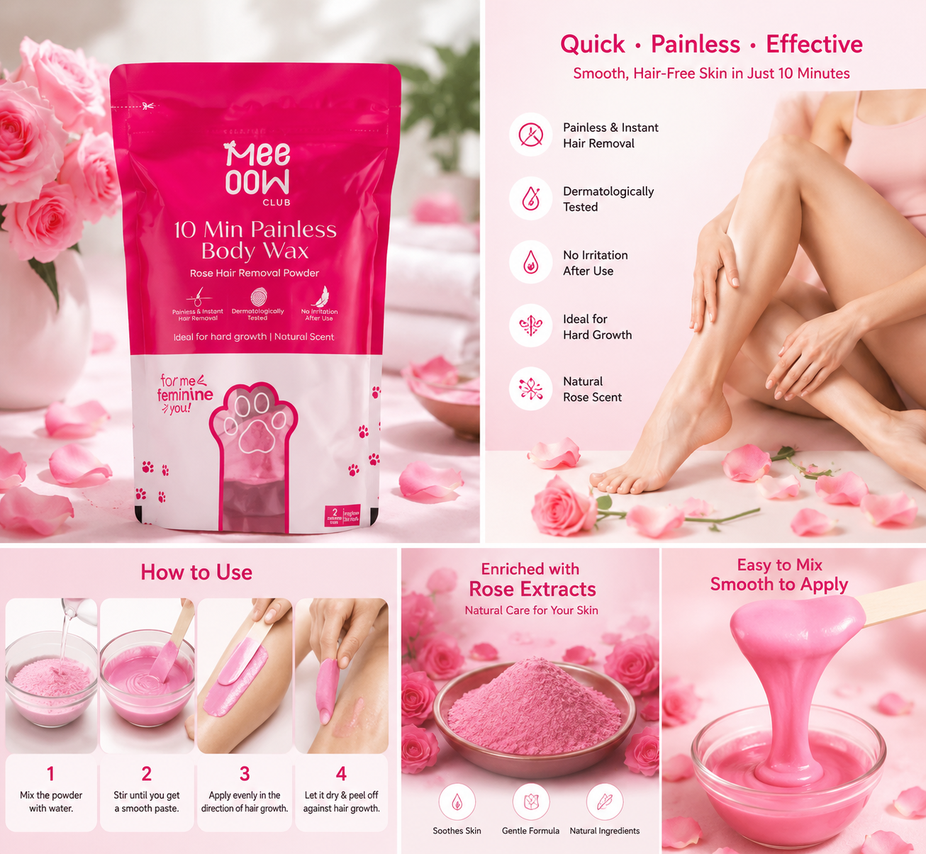 Meow Painless Hair Removal Wax Powder – Silky Smooth Skin in Minutes!