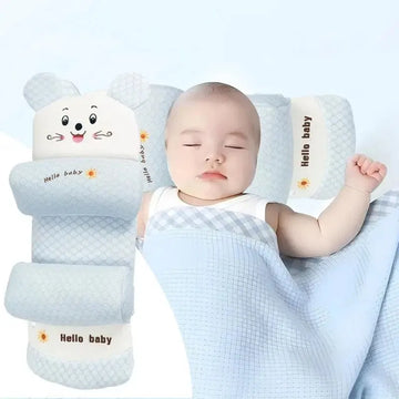 Newborn Baby Head Shaping Pillow – Cute Bear Design Anti-Roll, Breathable & Soft Support Cushion for Infant Safety Sleep