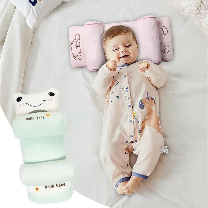 Newborn Baby Head Shaping Pillow – Cute Bear Design Anti-Roll, Breathable & Soft Support Cushion for Infant Safety Sleep