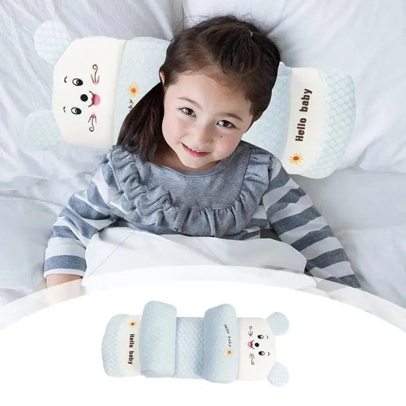 Newborn Baby Head Shaping Pillow – Cute Bear Design Anti-Roll, Breathable & Soft Support Cushion for Infant Safety Sleep