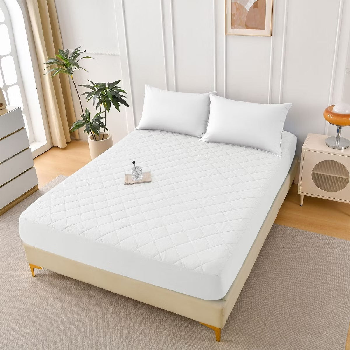 King Size Duvet Quilted Cotton Waterproof Mattress Protector Cover